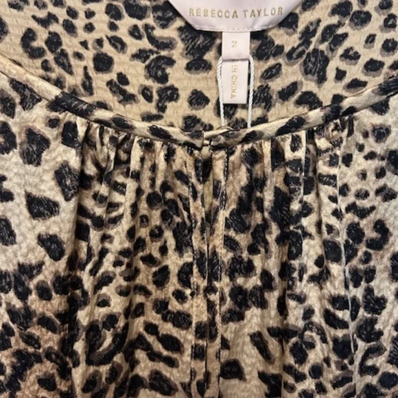 Rebecca Taylor Lynx Print Long Sleee 100% Sulk Blouse